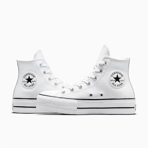 High Top Converse Chuck Taylor All Star Lift Platform Leather White Size 8